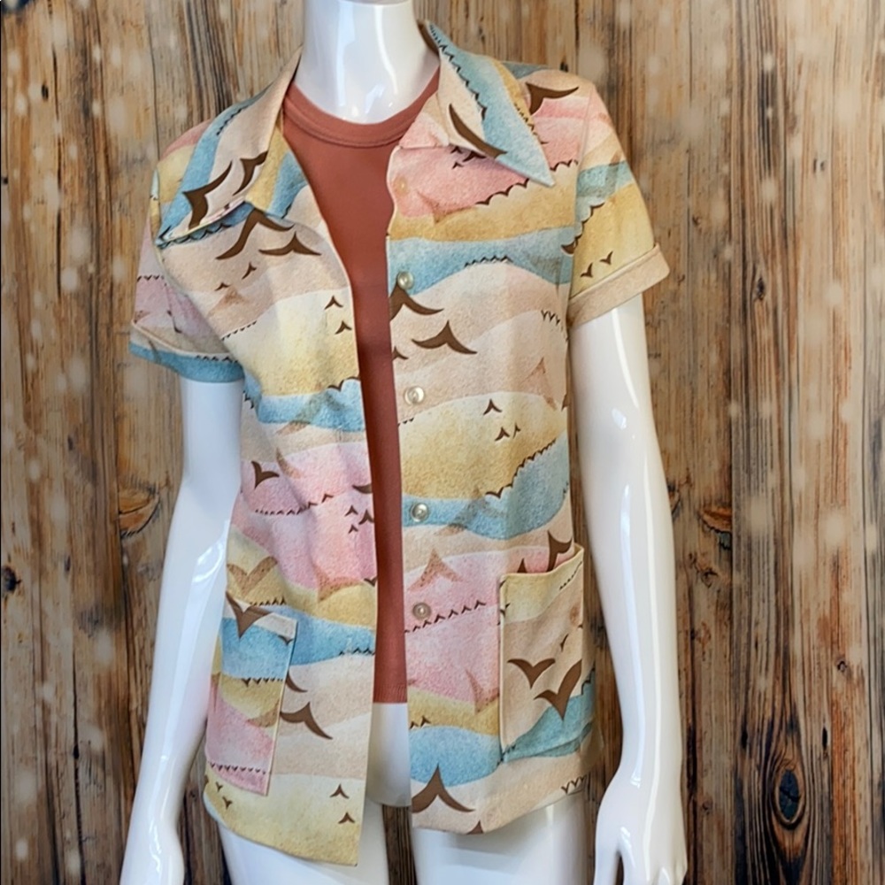 Vintage 1970s Beachy Bird Shirt Set